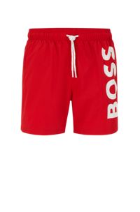 Quick-dry swim shorts with large logo print, Red