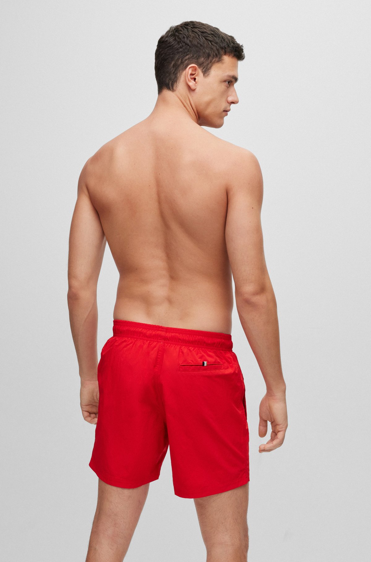 Quick-dry swim shorts with large logo print, Red