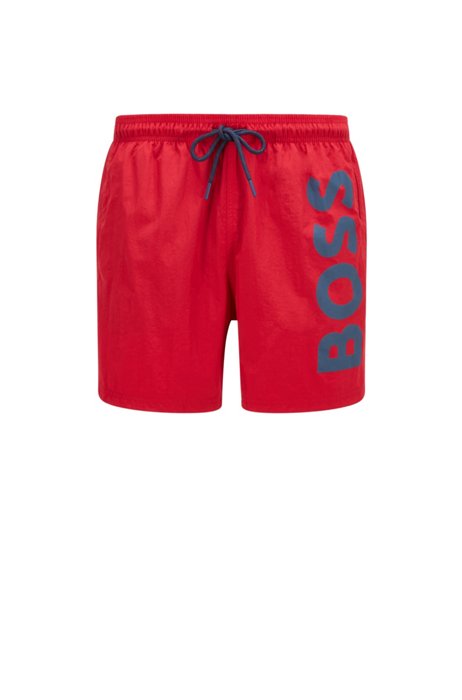 Quick-drying swim shorts with large contrast logo, Red