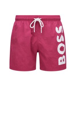Hugo Boss Quick-drying Swim Shorts With Large Contrast Logo In Pink