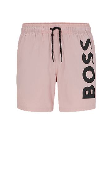 Hugo Boss Quick-dry Swim Shorts With Large Logo Print In Light Pink