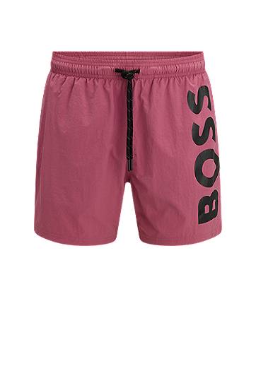 Hugo Boss Quick-drying Swim Shorts With Large Contrast Logo In Pink