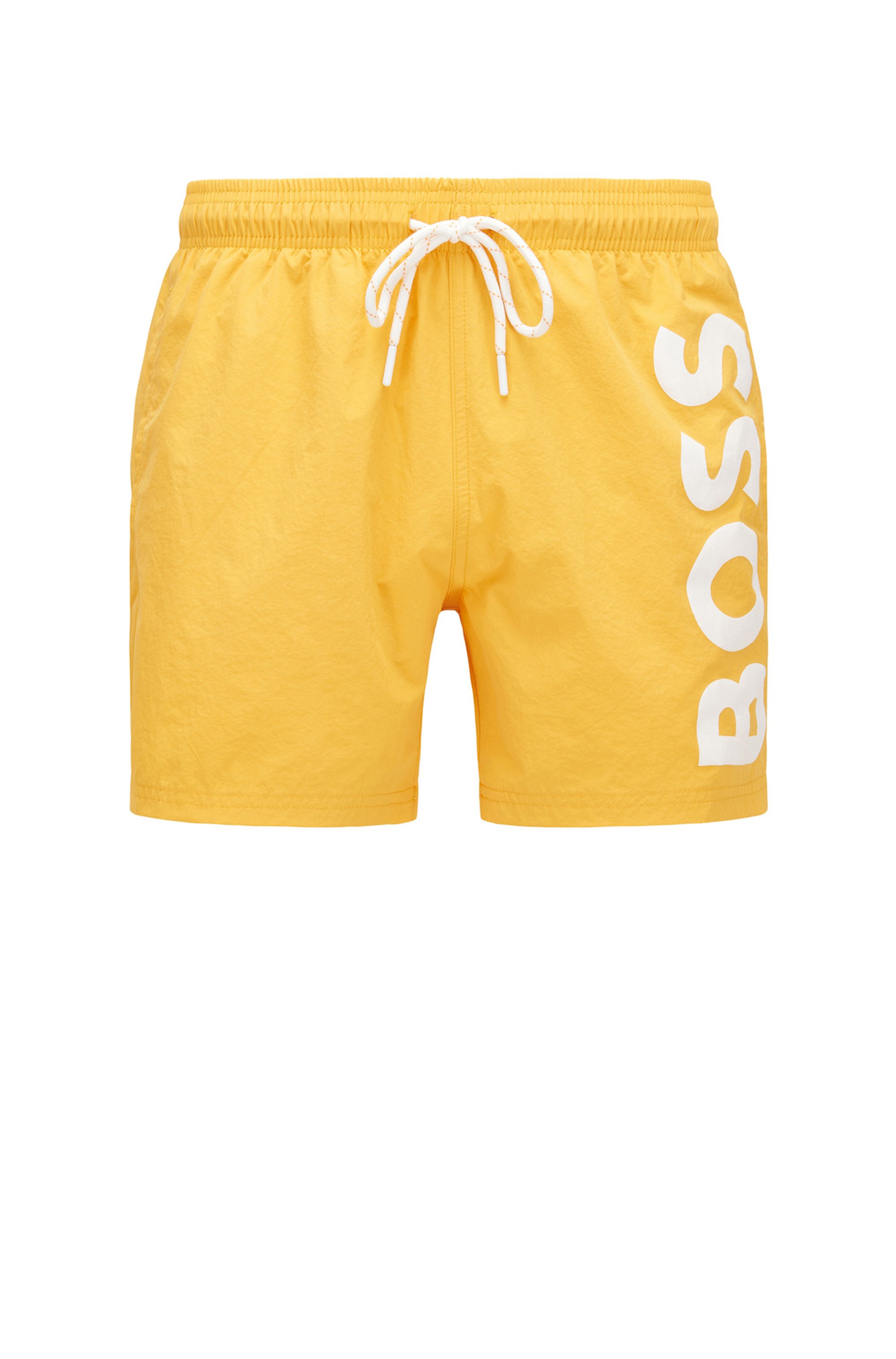 Quick-drying swim shorts with large contrast logo, Light Yellow