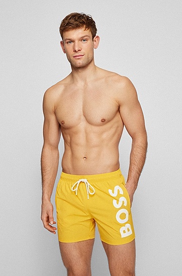 BOSS 博斯大号撞色徽标款速干泳裤,  753_Open Yellow
