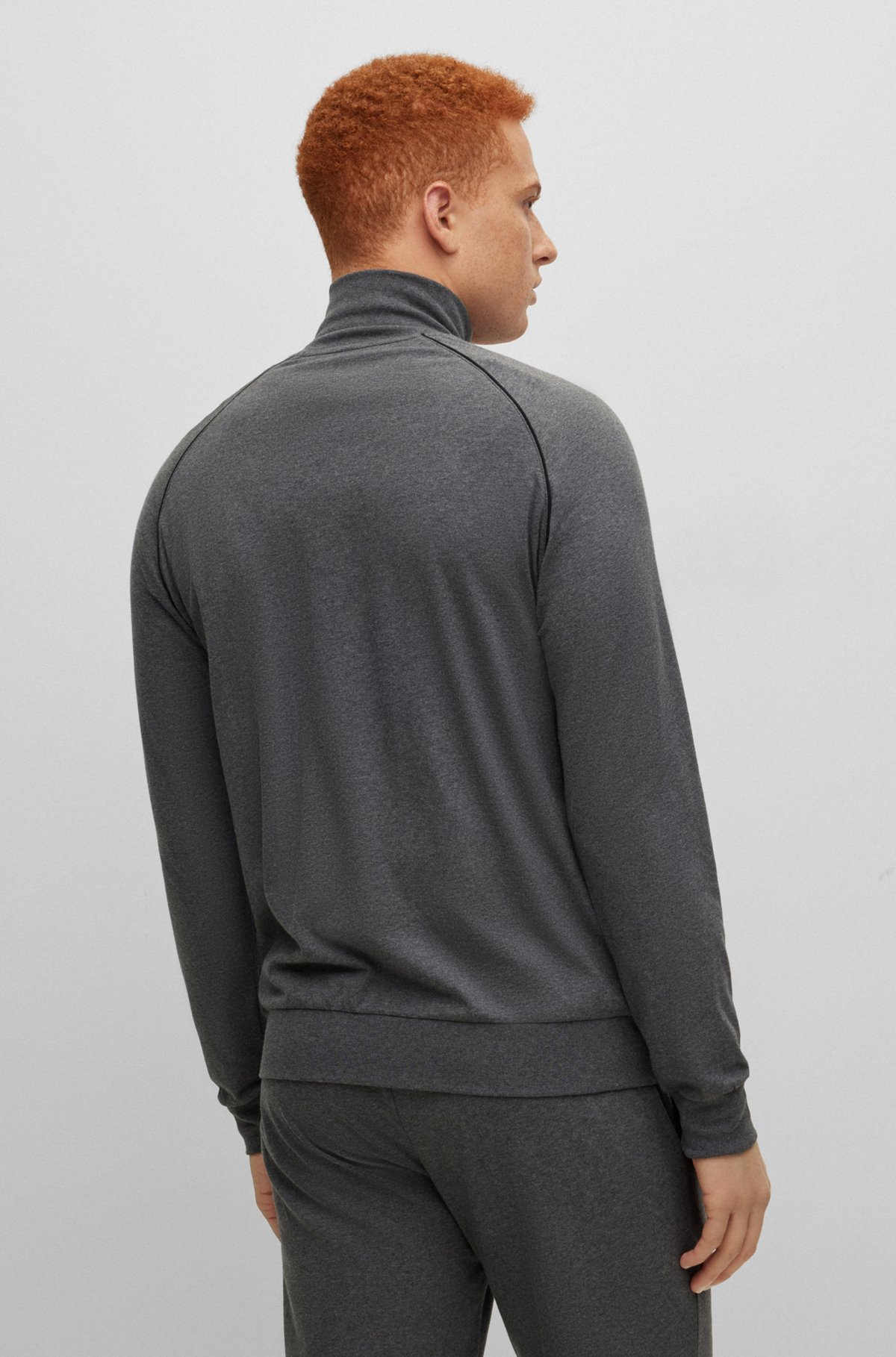 Logo-embroidered zip-up jacket in stretch cotton, Dark Grey