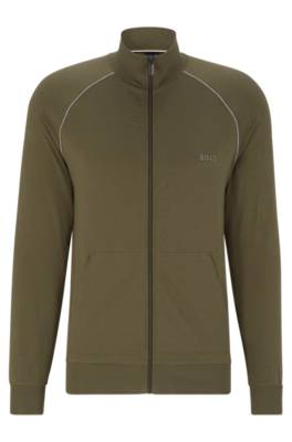Hugo Boss Logo-embroidered Zip-up Jacket In Stretch Cotton In Green