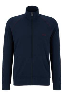 Hugo Boss Zip-up Loungewear Jacket In Stretch Cotton With Logo
