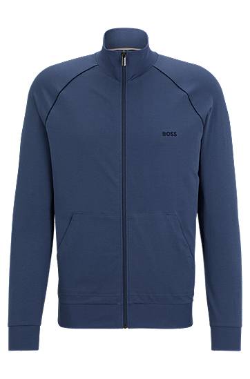 Logo-embroidered zip-up jacket in stretch cotton, Hugo boss
