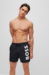 Quick-drying swim shorts with contrast logo, Black