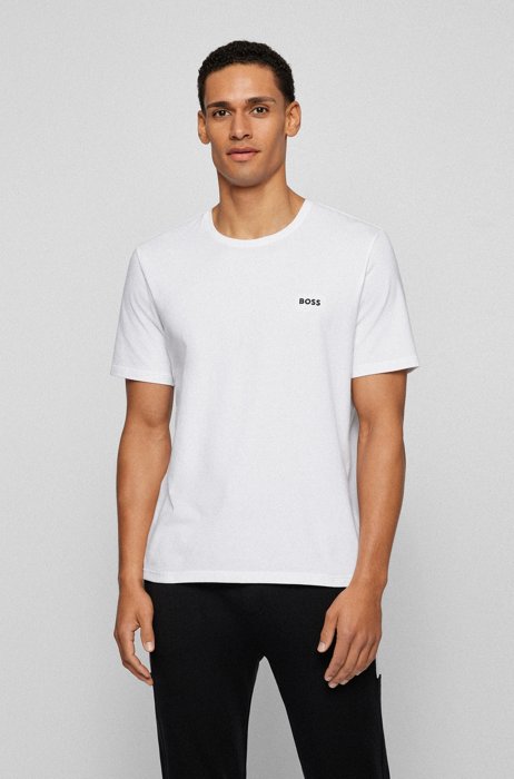 Loungewear T-shirt in stretch cotton with contrast logo, White
