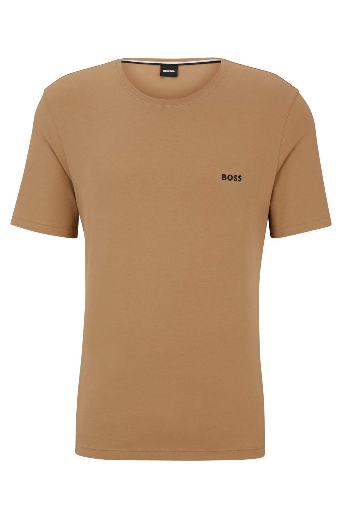 Loungewear-T-Shirt aus Stretch-Baumwolle mit kontrastfarbenem Logo, Beige