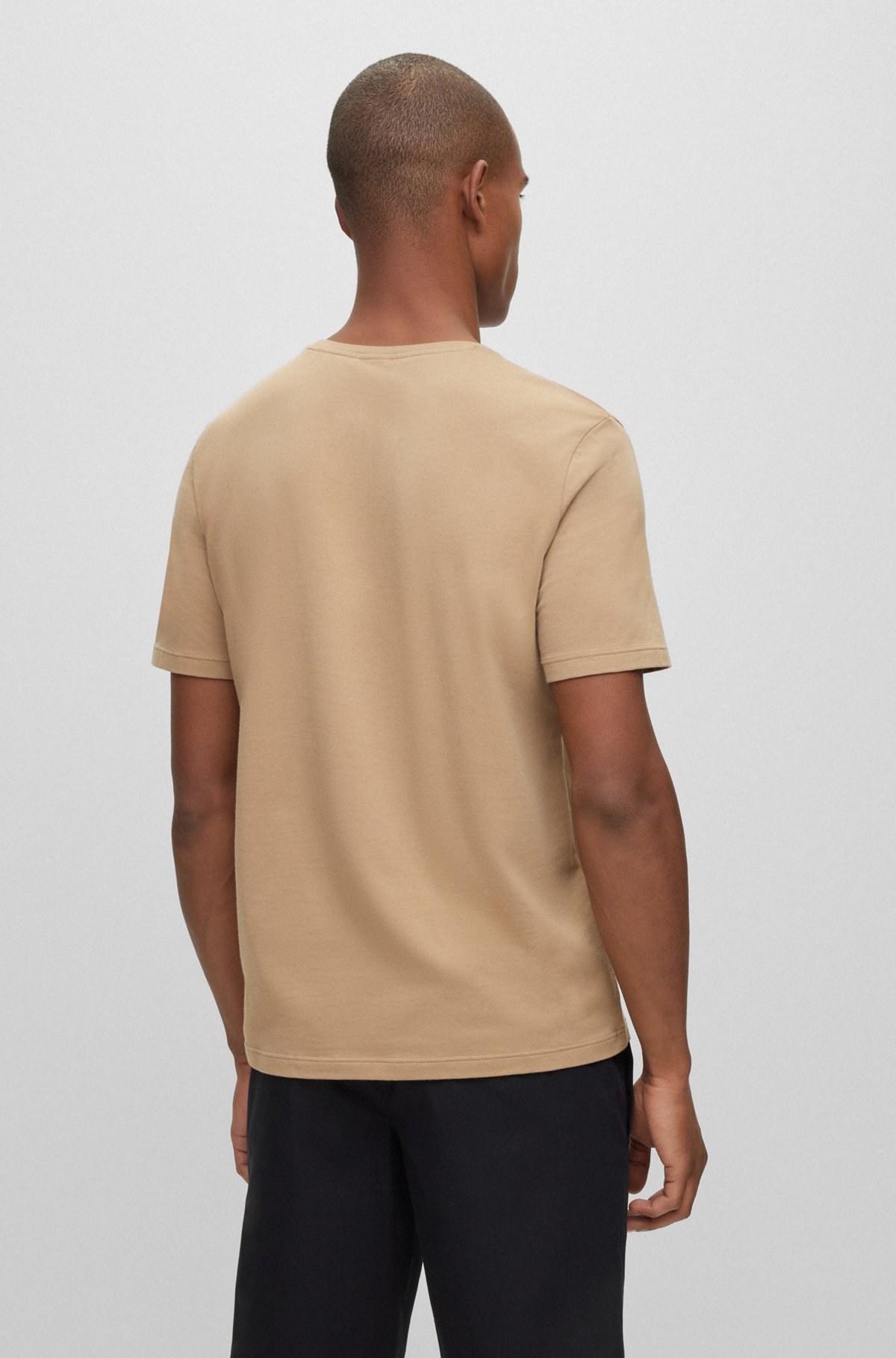 Loungewear-T-Shirt aus Stretch-Baumwolle mit kontrastfarbenem Logo, Beige