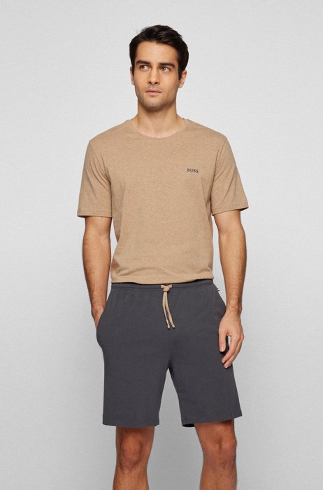 Loungewear T-shirt in stretch cotton with contrast logo, Beige