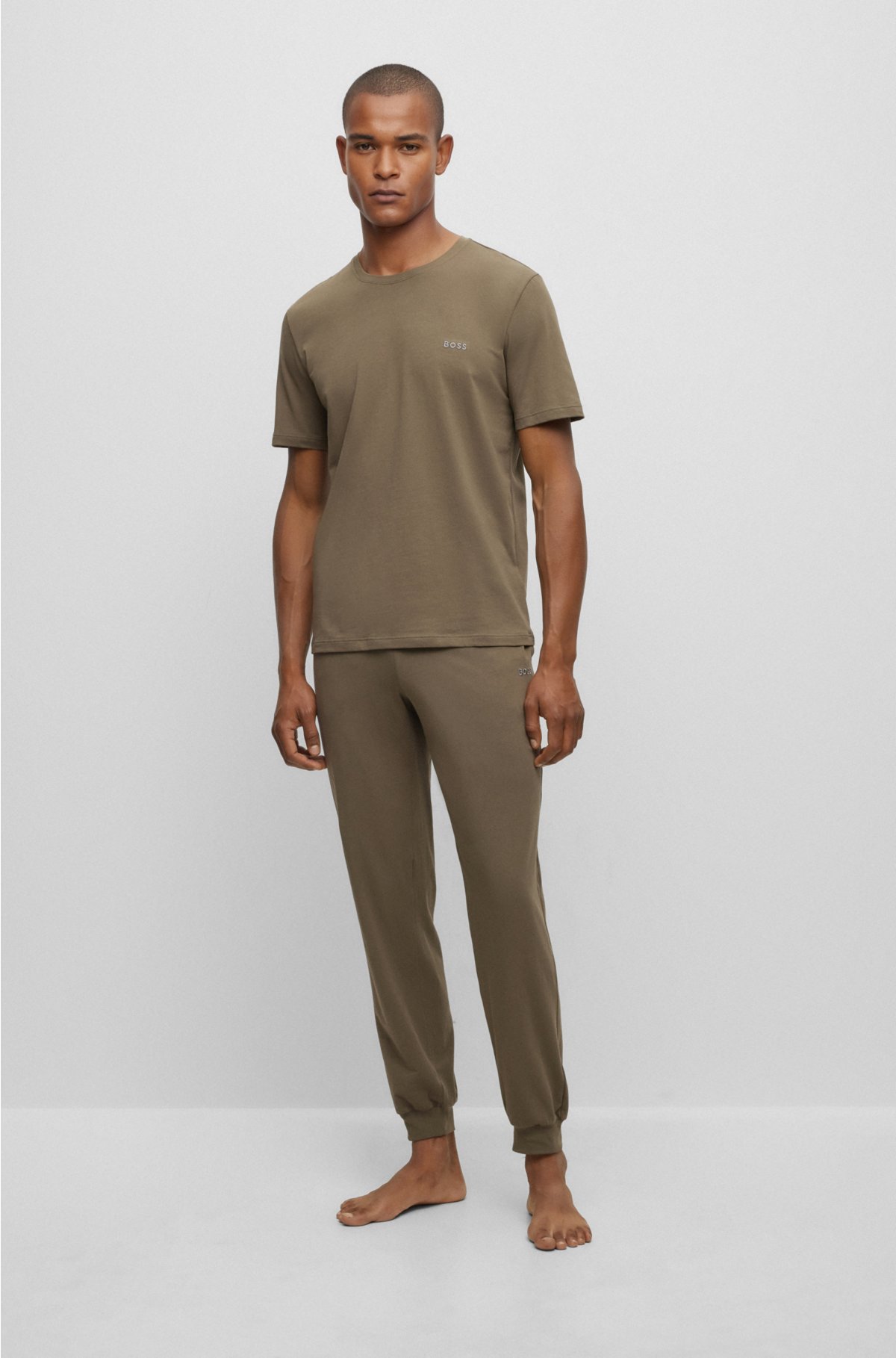 Loungewear T-shirt in stretch cotton with contrast logo, Khaki