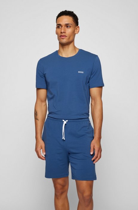 Loungewear T-shirt in stretch cotton with contrast logo, Dark Blue