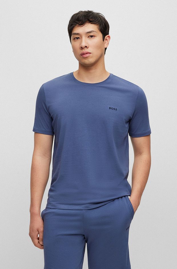 Loungewear T-shirt in stretch cotton with contrast logo, Dark Blue