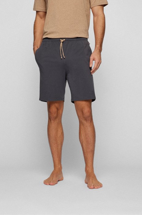 Stretch-cotton shorts with embroidered logo, Dark Grey
