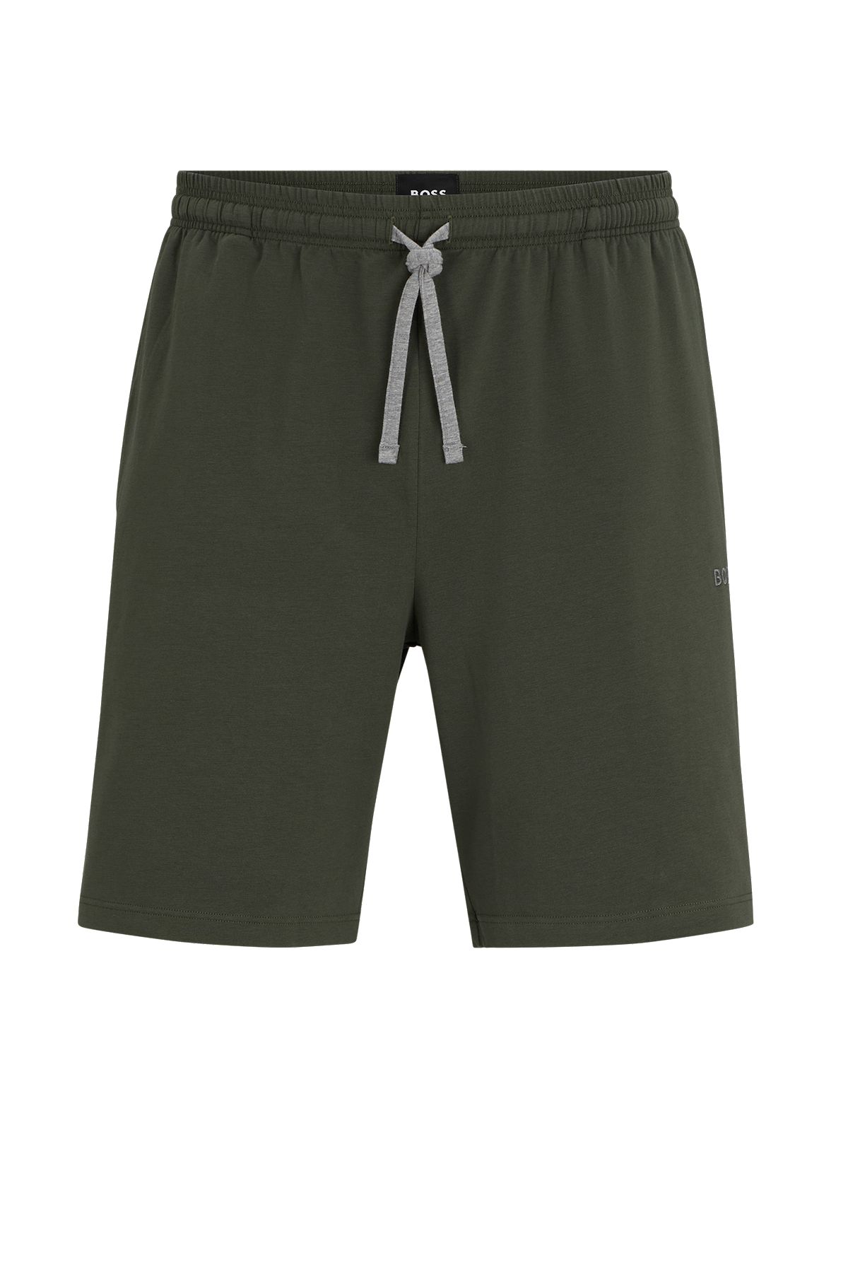 Stretch-cotton shorts with embroidered logo, Dark Green