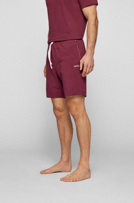 Stretch-cotton shorts with embroidered logo, Dark Red