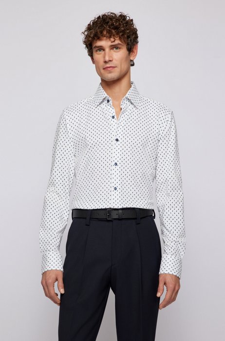 Slim-fit overhemd van katoenen jersey met print, Wit