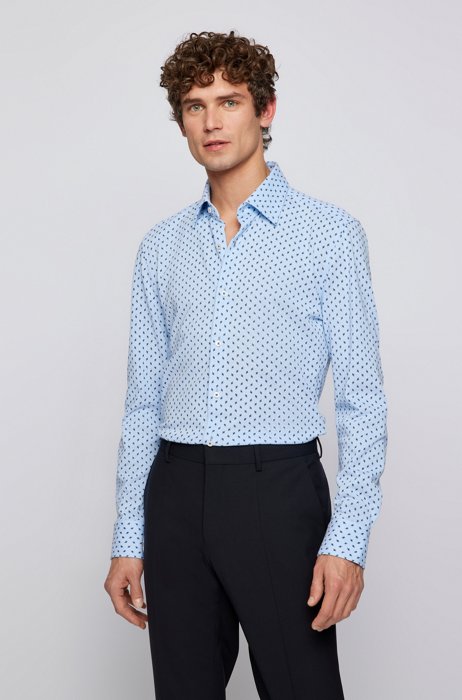 Slim-fit overhemd van katoenen jersey met print, Lichtblauw
