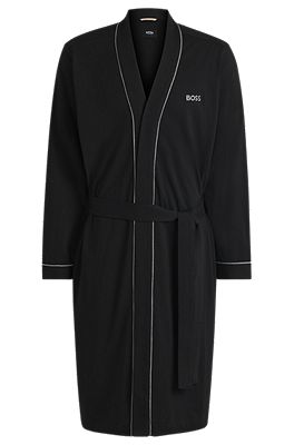 BOSS Cotton jersey dressing gown with logo and piping