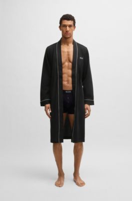Logo-embroidered dressing gown in cotton jersey, Black