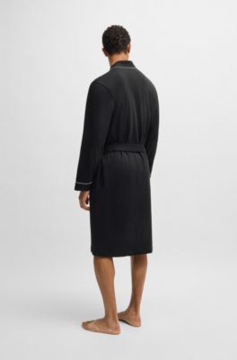 Logo-embroidered dressing gown in cotton jersey, Black