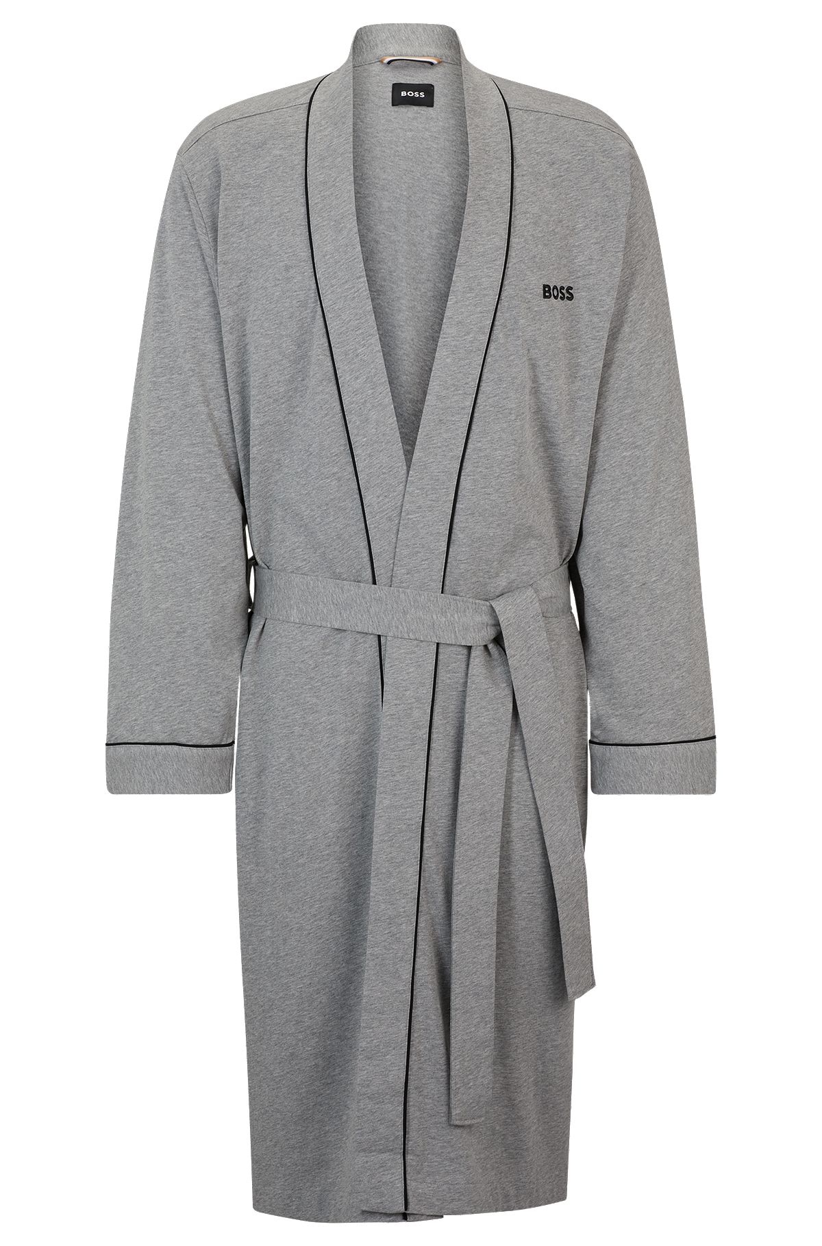 Cotton-jersey dressing gown with logo and piping, Grey