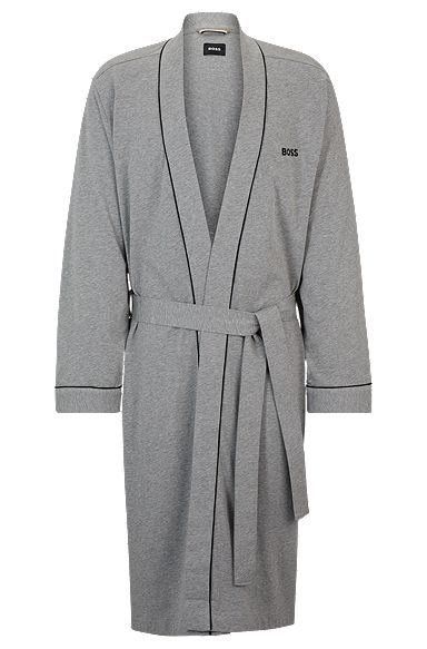 Cotton-jersey dressing gown with logo and piping, Grey