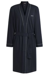 Morgenmantel aus Baumwoll-Jersey mit Logo-Stickerei, Dunkelblau