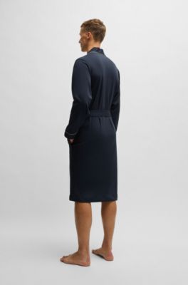 Logo-embroidered dressing gown in cotton jersey, Dark Blue
