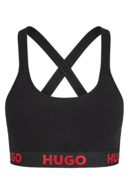 HUGO - Sports bra in stretch cotton with repeat logos