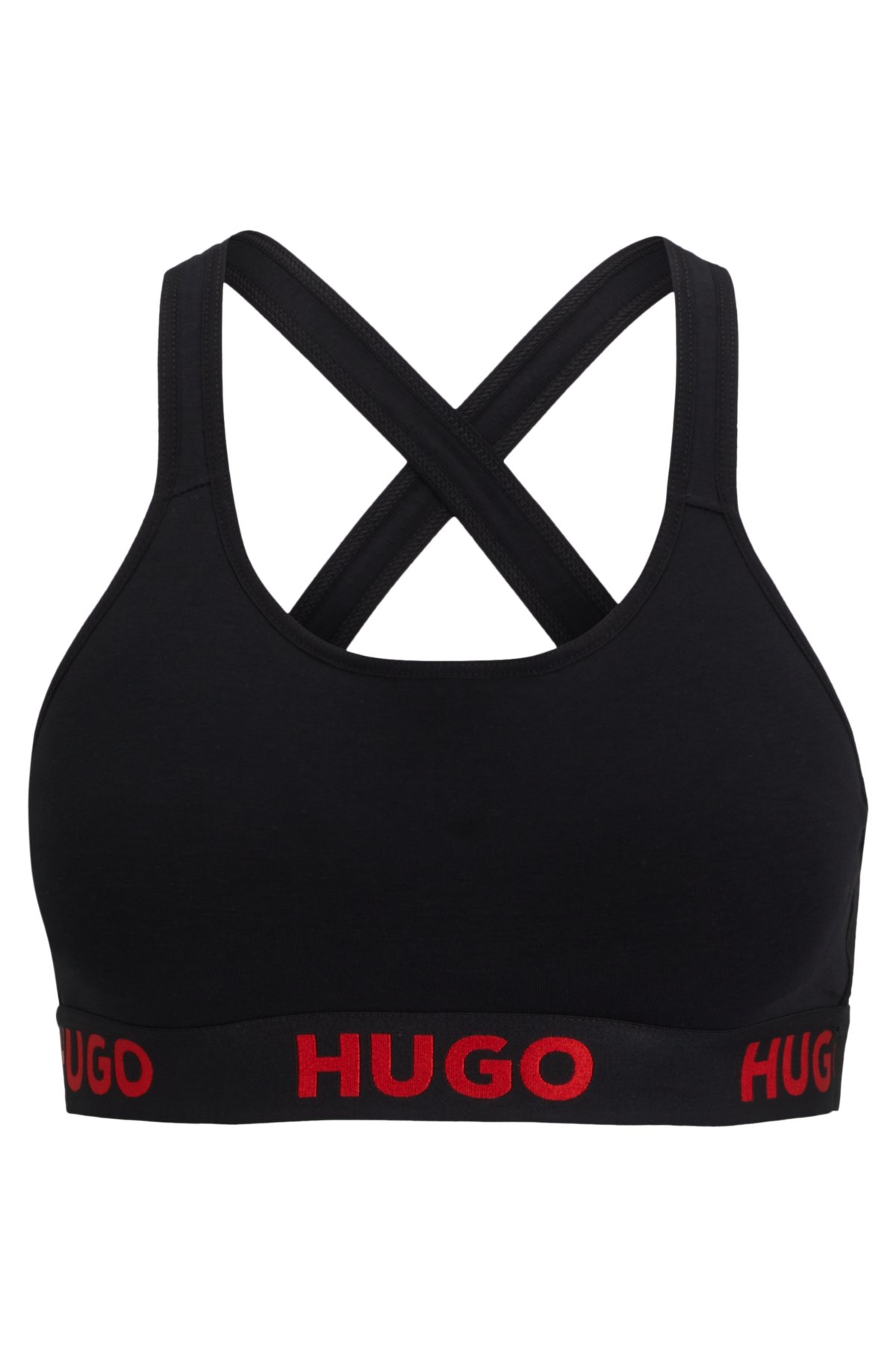 HUGO Women's Bold Logo Cotton Stretch Bralette, Black Tar, X-Small