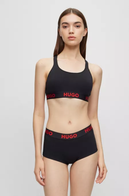 Cross-back bralette in stretch cotton with logo band