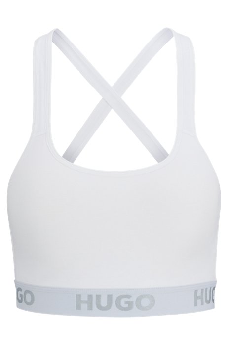 Stretch-cotton bralette with logo waistband, White