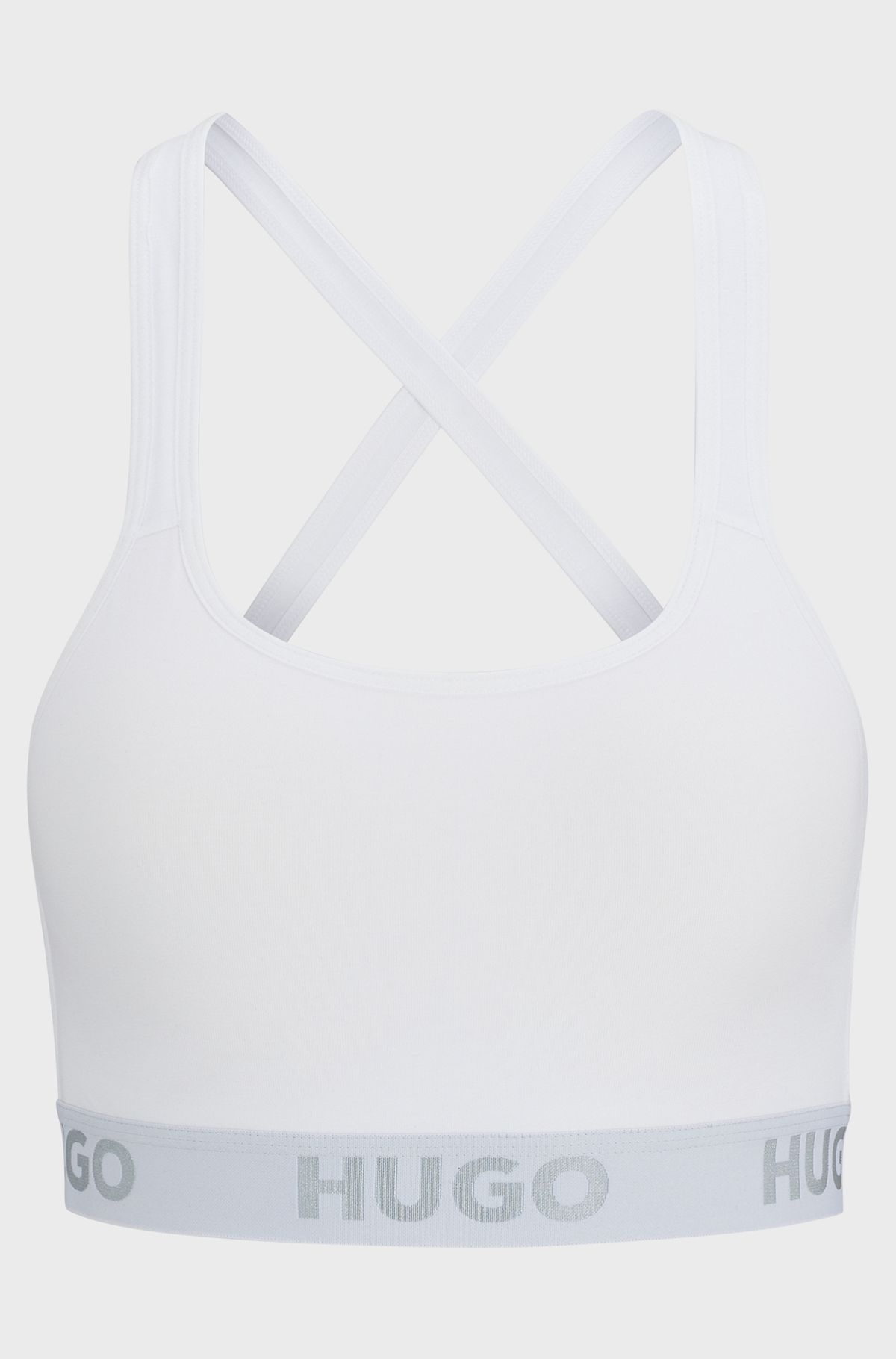 Sports bra in stretch cotton with repeat logos, White