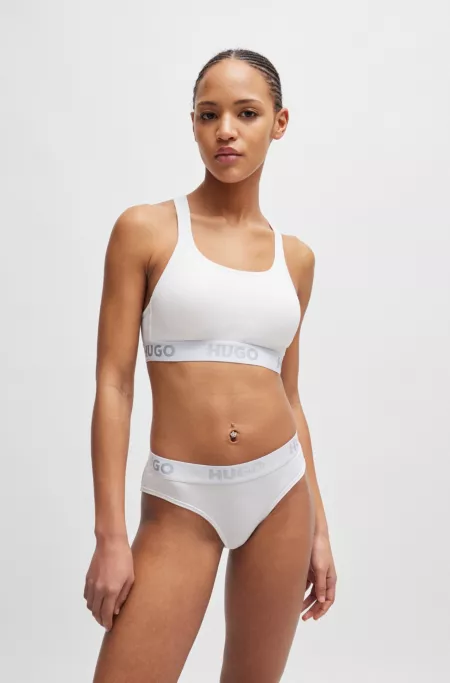 Cross-back bralette in stretch cotton with logo band