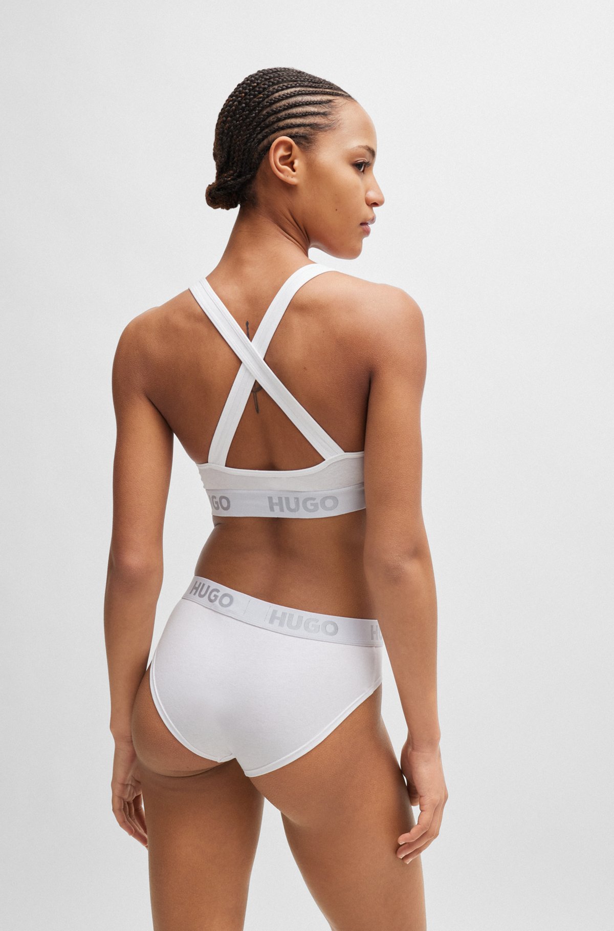 HUGO - Sports bra in stretch cotton with repeat logos