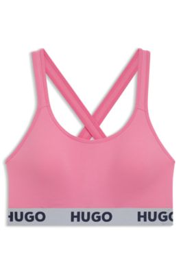 Cross-back bralette in stretch cotton with logo band, Pink