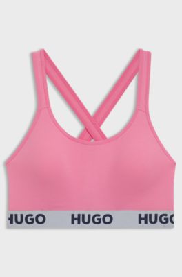 Cross-back bralette in stretch cotton with logo band, Pink