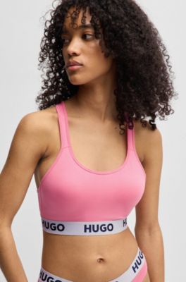 Bralette incrociata in cotone elasticizzato con fascia con logo, Rosa