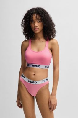 Brassi&egrave;re en coton stretch avec bretelles crois&eacute;es au dos et bandeau logot&eacute;, Rose