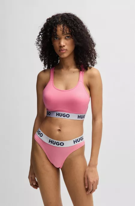 Cross-back bralette in stretch cotton with logo band
