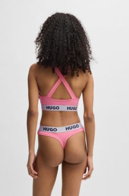 Brassi&egrave;re en coton stretch avec bretelles crois&eacute;es au dos et bandeau logot&eacute;, Rose