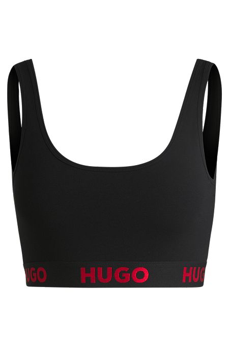 HUGO - Triangel-BH aus Stretch-Baumwolle mit rotem Logo-Label