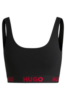 HUGO Stretch-cotton triangle bra with red logo label