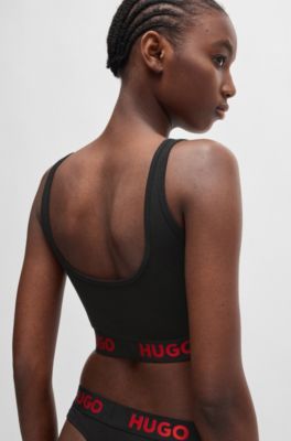 Stretch-cotton bralette with logo band, Black
