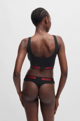Bralette van stretchkatoen met logoband, Zwart