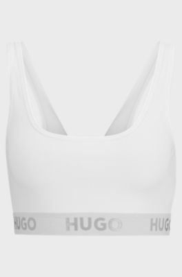 Stretch-cotton bralette with logo band, White
